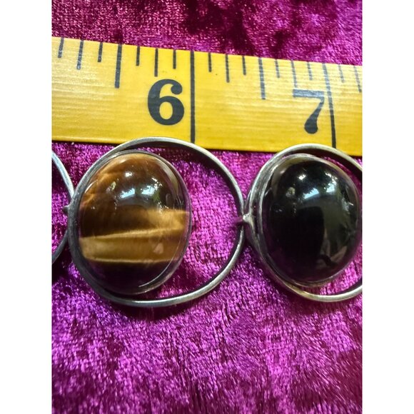 Vtg  Silver Bracelet  Regular, Black, Iron Tigers Eye Signed - Picture 7 of 12